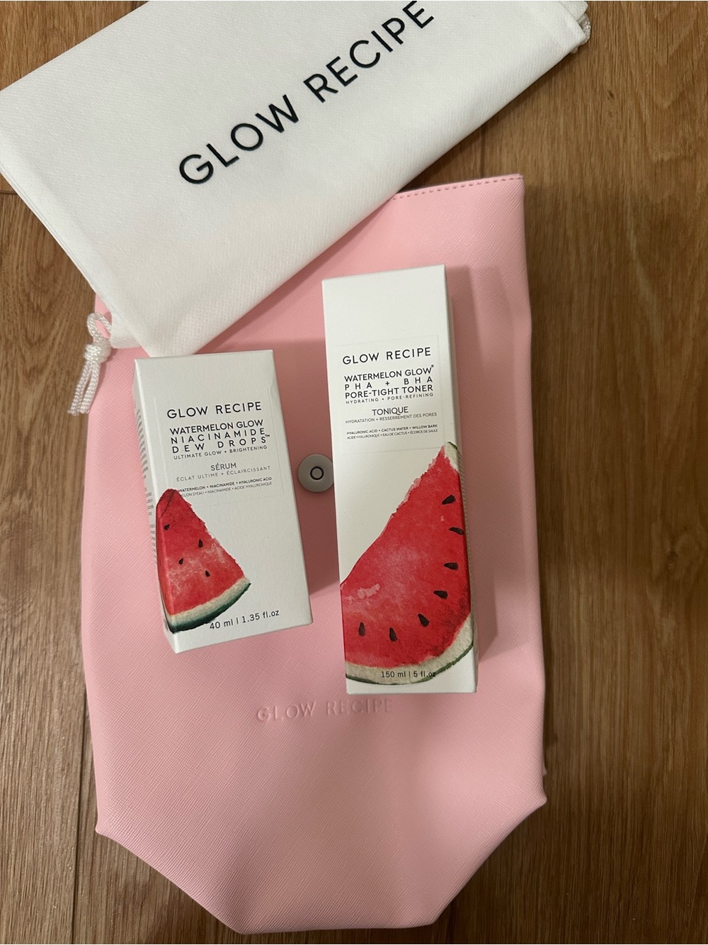 Glow Recipe White Packaging with Pink Pouch Accent bundle